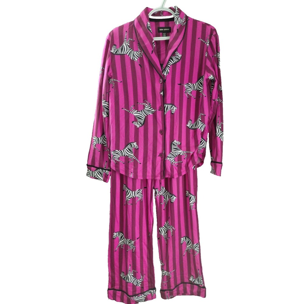 NWT Room Service Women's XS Zebra Print Pink & Burgundy Striped Pajama Set